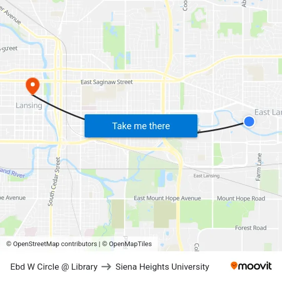 Ebd W Circle @ Library to Siena Heights University map