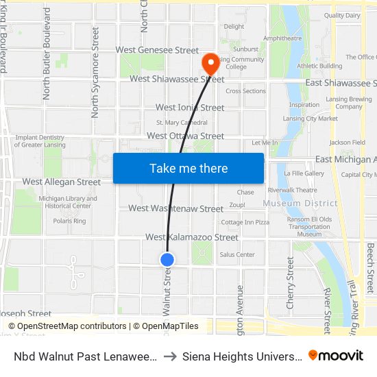 Nbd Walnut Past Lenawee St to Siena Heights University map