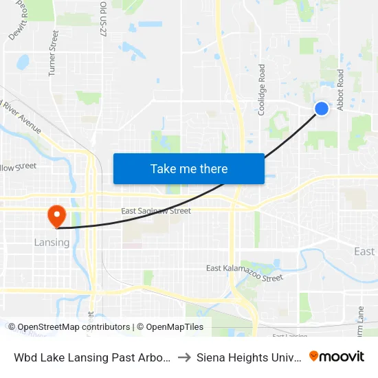 Wbd Lake Lansing Past Arbor Glenn to Siena Heights University map