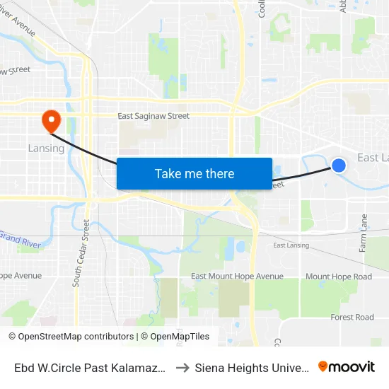 Ebd W.Circle Past Kalamazoo St to Siena Heights University map