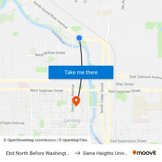 Ebd North Before Washington Ave to Siena Heights University map