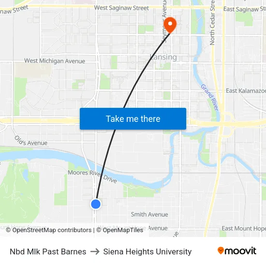 Nbd Mlk Past Barnes to Siena Heights University map