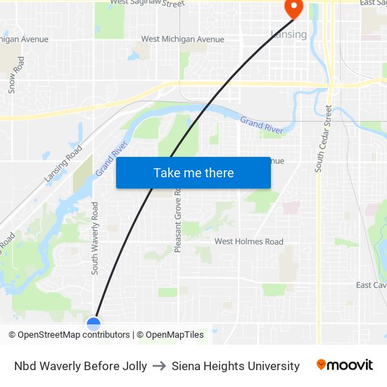 Nbd Waverly Before Jolly to Siena Heights University map
