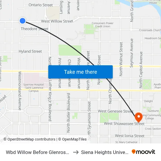 Wbd Willow Before Glenrose Ave to Siena Heights University map
