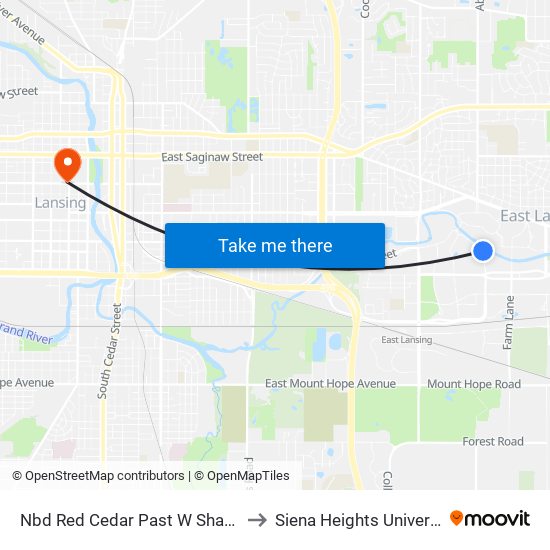 Nbd Red Cedar Past W Shaw Ln to Siena Heights University map