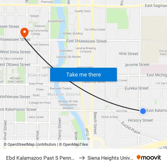 Ebd Kalamazoo Past S Pennsylvania to Siena Heights University map