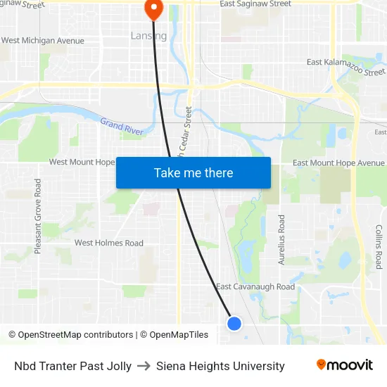 Nbd Tranter Past Jolly to Siena Heights University map