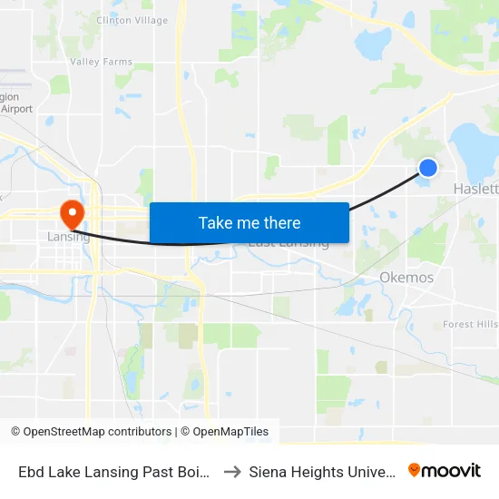 Ebd Lake Lansing Past Bois Isle to Siena Heights University map