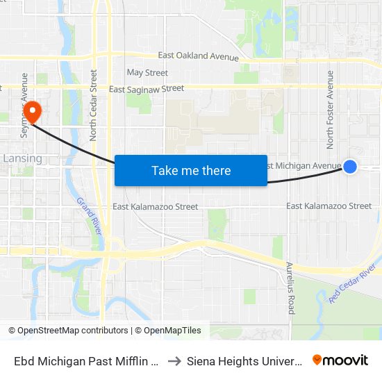 Ebd Michigan Past Mifflin Ave to Siena Heights University map