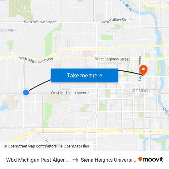 Wbd Michigan Past Alger St to Siena Heights University map