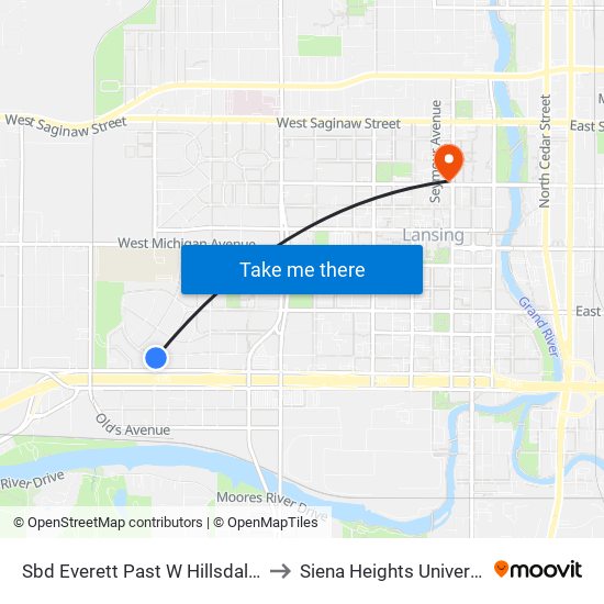 Sbd Everett Past W Hillsdale St to Siena Heights University map