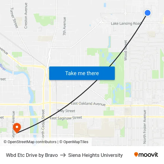 Wbd Etc Drive by Bravo to Siena Heights University map
