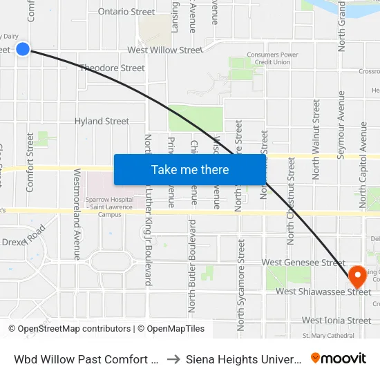 Wbd Willow Past Comfort Ave to Siena Heights University map