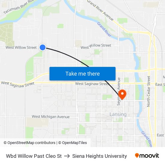 Wbd Willow Past Cleo St to Siena Heights University map