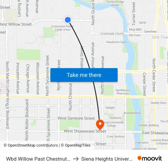 Wbd Willow Past Chestnut St to Siena Heights University map