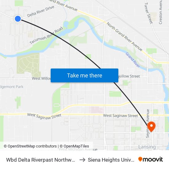 Wbd Delta Riverpast Northwest Ave to Siena Heights University map