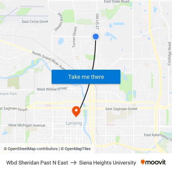 Wbd Sheridan Past N East to Siena Heights University map