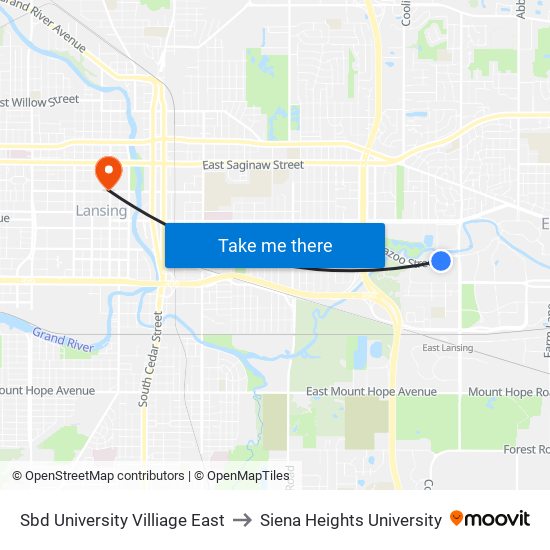 Sbd University Villiage East to Siena Heights University map