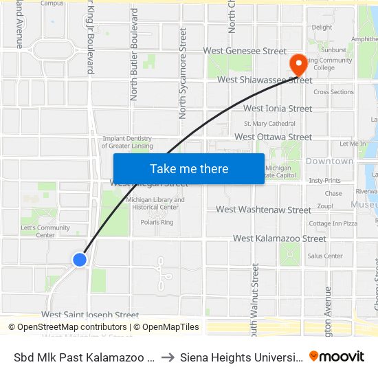 Sbd Mlk Past Kalamazoo St to Siena Heights University map