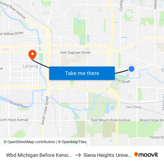 Wbd Michigan Before Kensington to Siena Heights University map