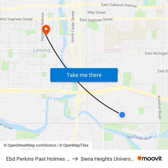 Ebd Perkins Past Holmes St to Siena Heights University map