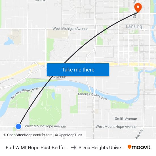 Ebd W Mt Hope Past Bedford Dr to Siena Heights University map