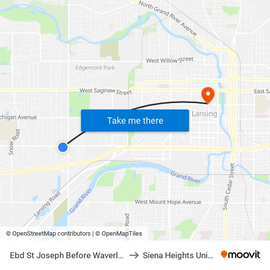 Ebd St Joseph Before Waverly (Store) to Siena Heights University map