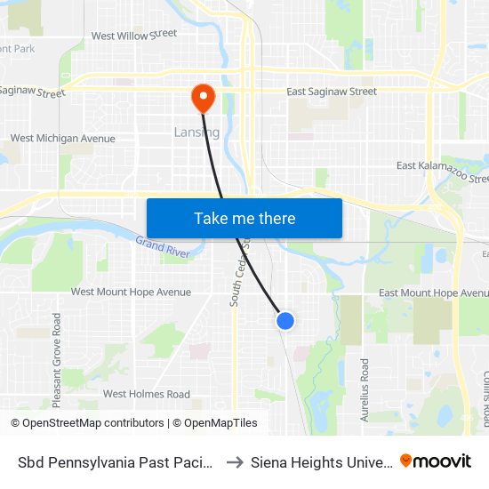 Sbd Pennsylvania Past Pacific Ave to Siena Heights University map