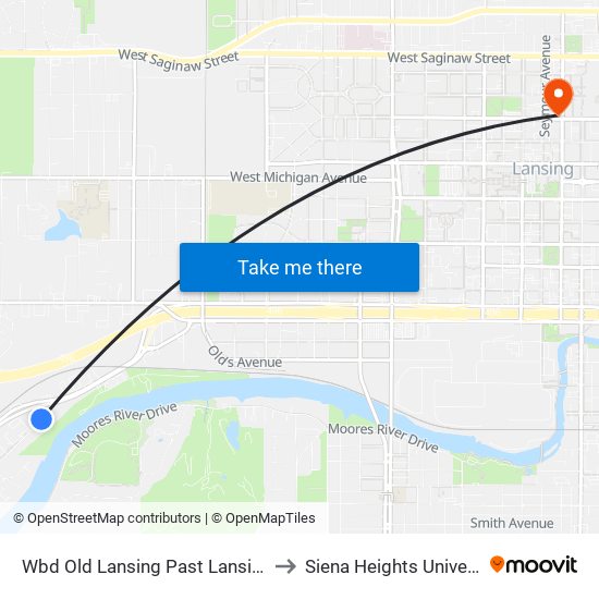 Wbd Old Lansing Past Lansing Rd to Siena Heights University map