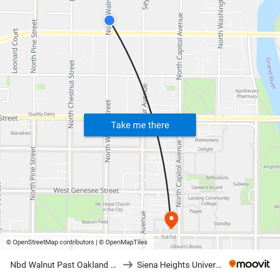 Nbd Walnut Past Oakland Ave to Siena Heights University map