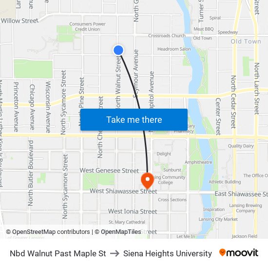 Nbd Walnut Past Maple St to Siena Heights University map