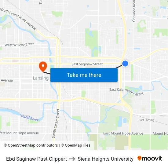 Ebd Saginaw Past Clippert to Siena Heights University map