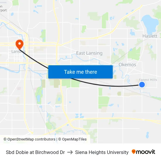 Sbd Dobie at Birchwood Dr to Siena Heights University map