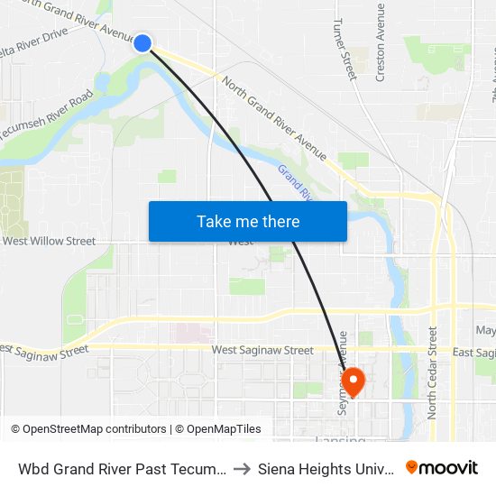 Wbd Grand River Past Tecumseh Av to Siena Heights University map