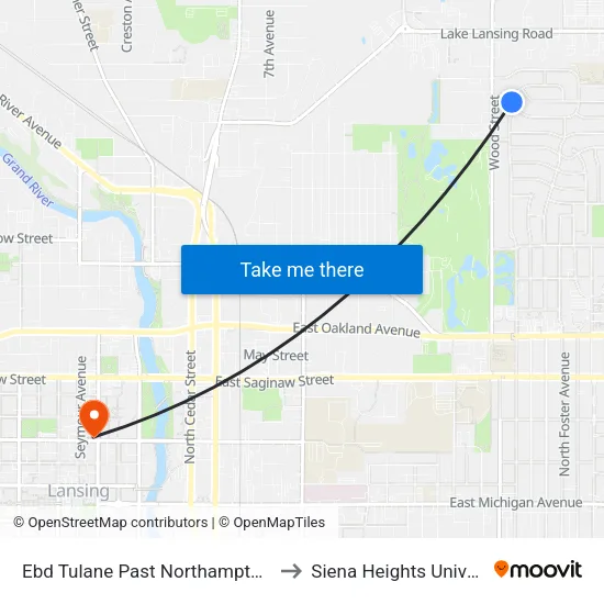 Ebd Tulane Past Northampton Way to Siena Heights University map
