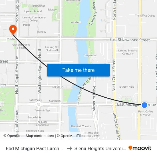 Ebd Michigan Past Larch St to Siena Heights University map
