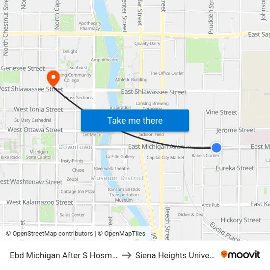 Ebd Michigan After S Hosmer St to Siena Heights University map