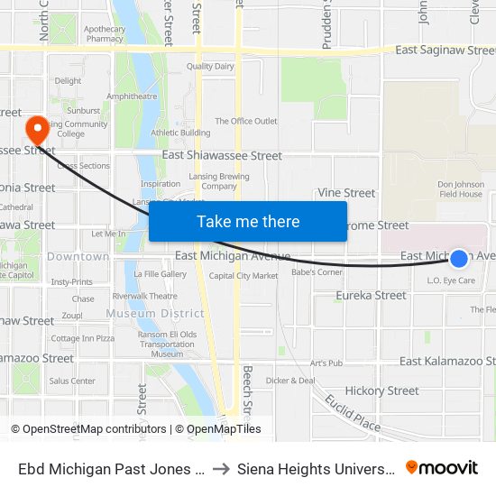 Ebd Michigan Past Jones St to Siena Heights University map