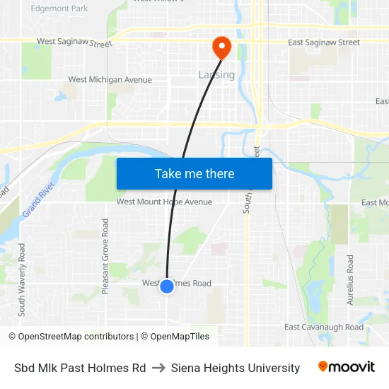 Sbd Mlk Past Holmes Rd to Siena Heights University map