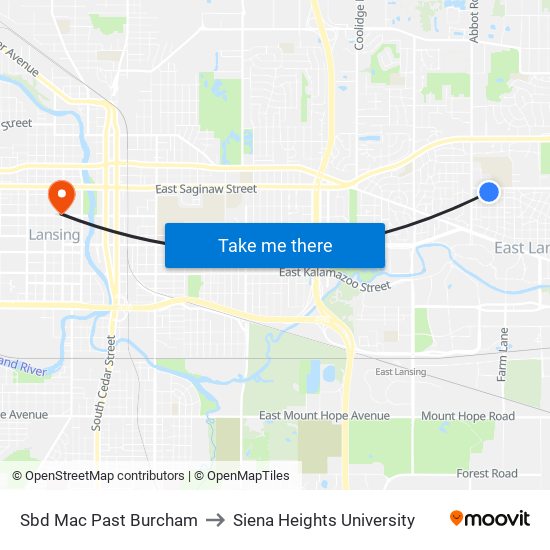 Sbd Mac Past Burcham to Siena Heights University map