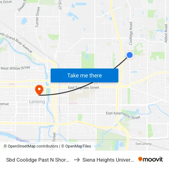 Sbd Coolidge Past N Shore Dr to Siena Heights University map