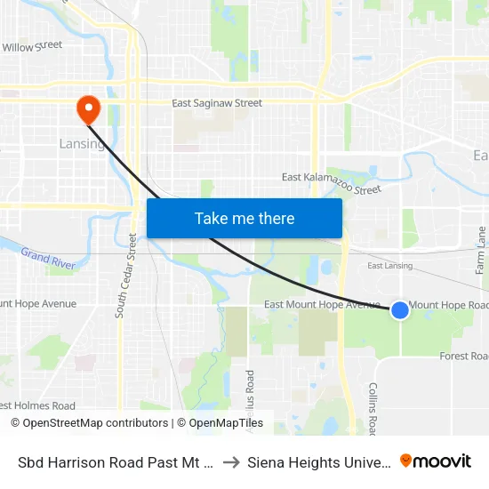 Sbd Harrison Road Past Mt Hope to Siena Heights University map