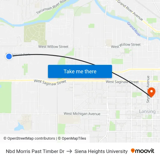 Nbd Morris Past Timber Dr to Siena Heights University map