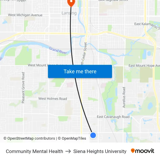 Community Mental Health to Siena Heights University map