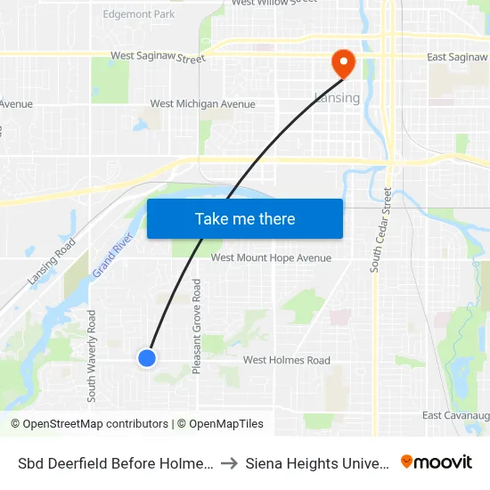 Sbd Deerfield Before Holmes Rd to Siena Heights University map