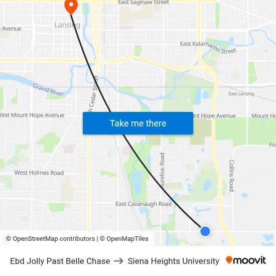 Ebd Jolly Past Belle Chase to Siena Heights University map