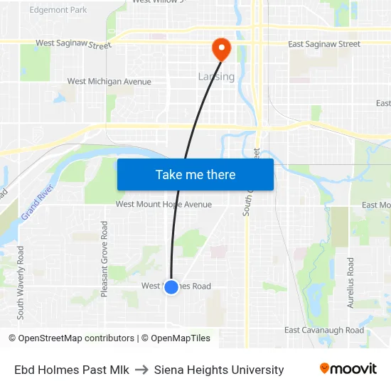 Ebd Holmes Past Mlk to Siena Heights University map