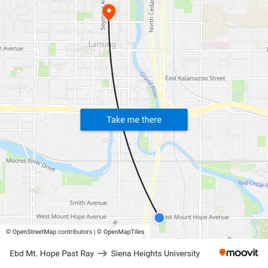 Ebd Mt. Hope Past Ray to Siena Heights University map