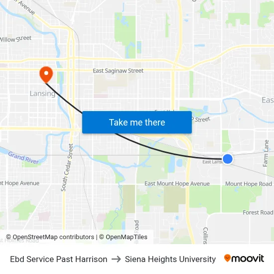 Ebd Service Past Harrison to Siena Heights University map