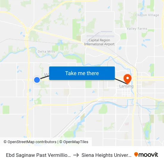 Ebd Saginaw Past Vermillion Dr to Siena Heights University map